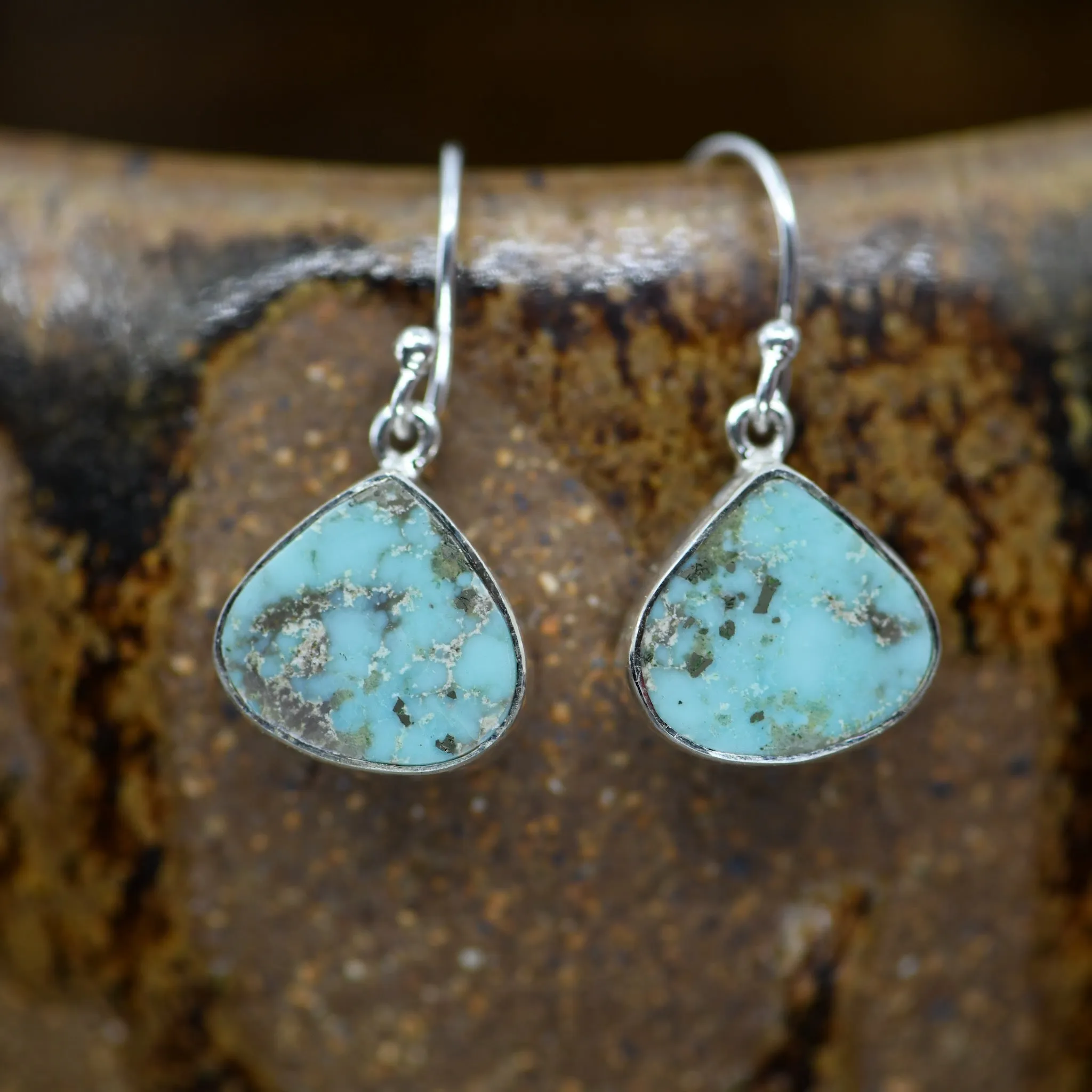 Pear-Shaped Turquoise Sterling Silver Drop Earrings - One of a Kind Artisan Jewelry