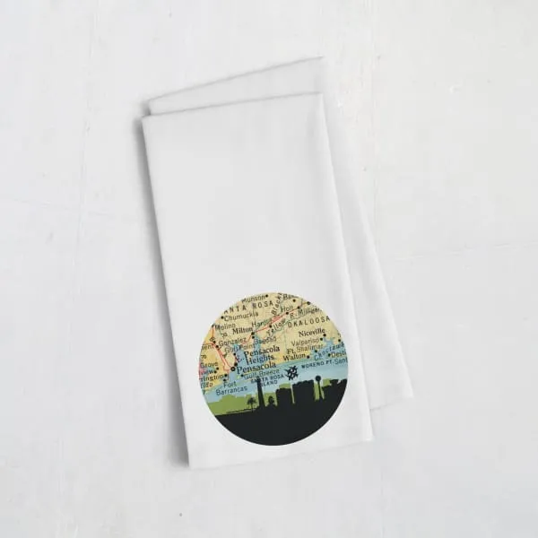 Pensacola, Florida city skyline with vintage Pensacola map