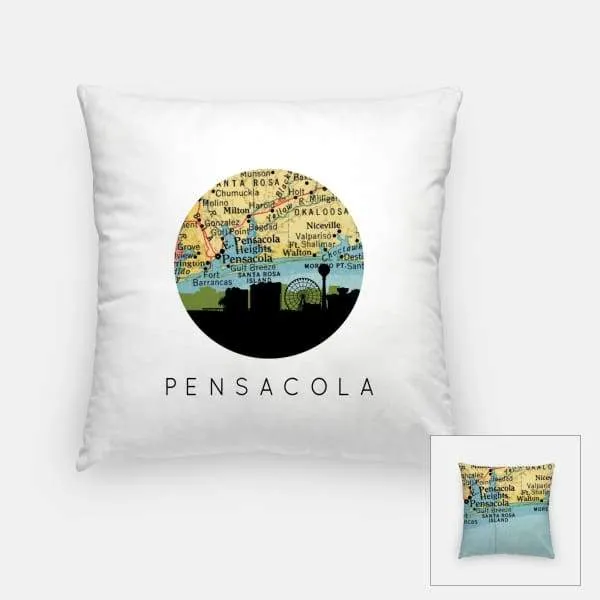 Pensacola, Florida city skyline with vintage Pensacola map