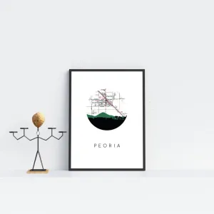 Peoria, Arizona city skyline with vintage Peoria, Arizona map