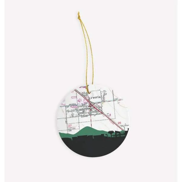 Peoria, Arizona city skyline with vintage Peoria, Arizona map