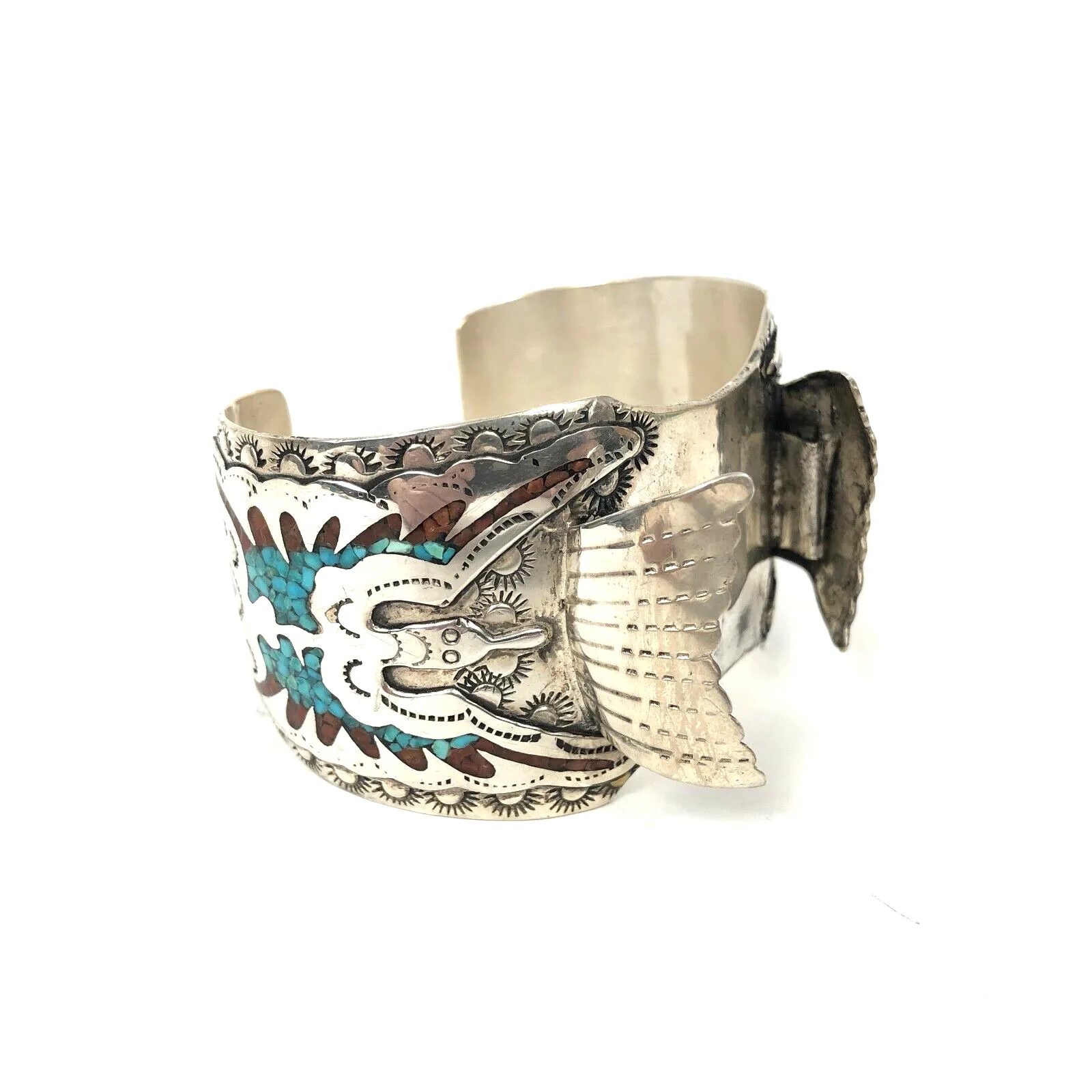 Peyote Bird Navajo Watch Band Tom Ahasteen Sterling Silver Crushed Turquoise