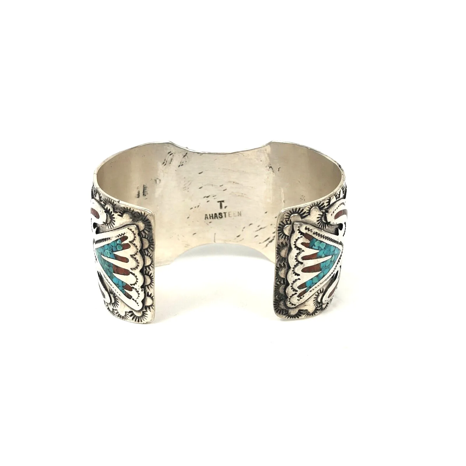 Peyote Bird Navajo Watch Band Tom Ahasteen Sterling Silver Crushed Turquoise