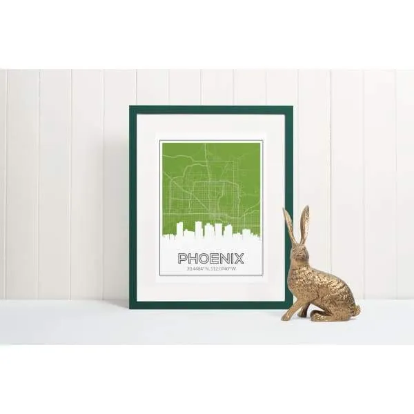 Phoenix, Arizona road map and skyline