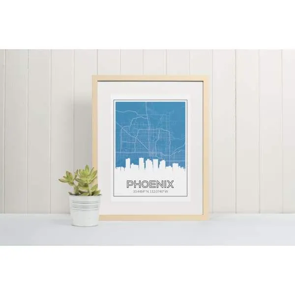 Phoenix, Arizona road map and skyline