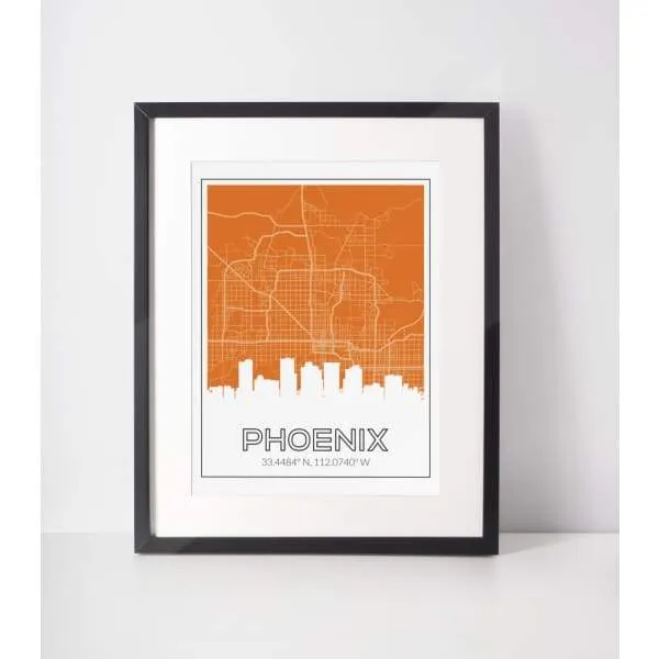 Phoenix, Arizona road map and skyline