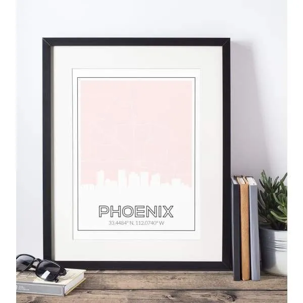 Phoenix, Arizona road map and skyline