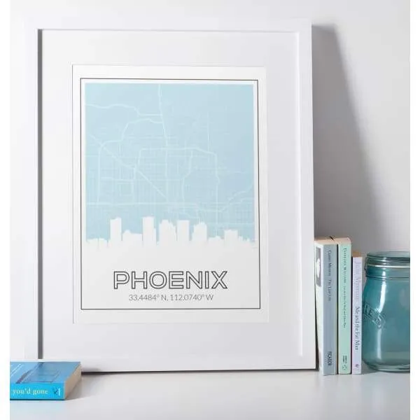 Phoenix, Arizona road map and skyline