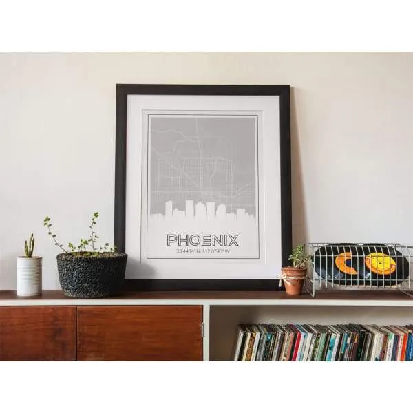 Phoenix, Arizona road map and skyline