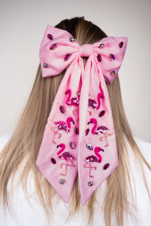 Pink Flamingo Seed Bead Hair Bow Barrette
