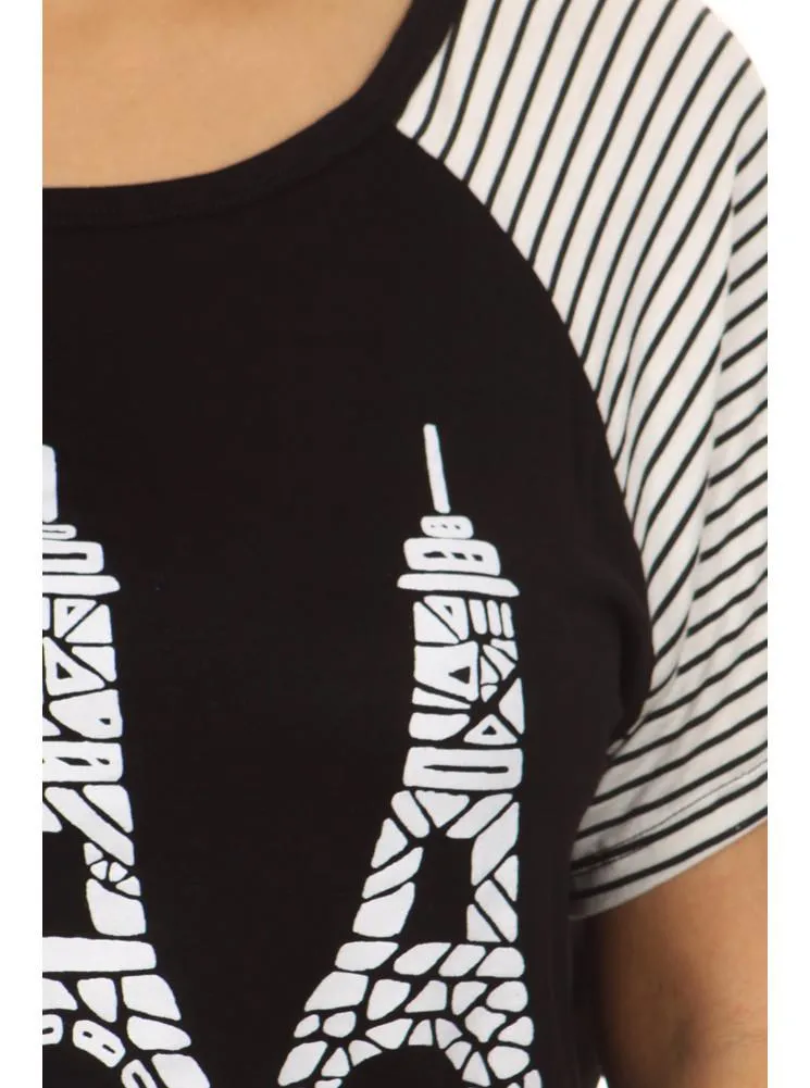 Plus Size Bonjour Striped Sleeves Top