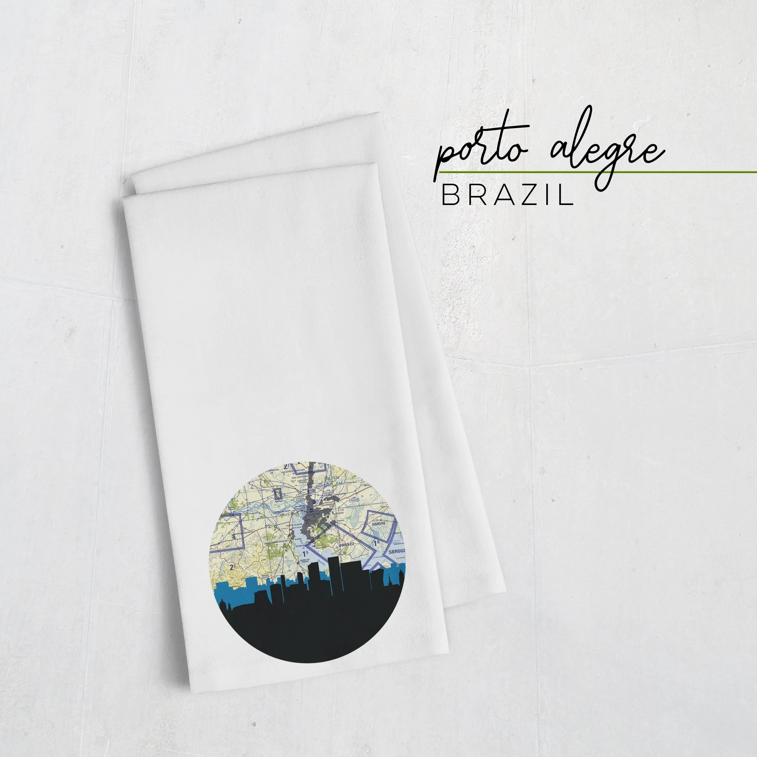 Porto Alegre, Brazil city skyline with vintage Porto Alegre map