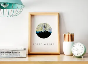 Porto Alegre, Brazil city skyline with vintage Porto Alegre map