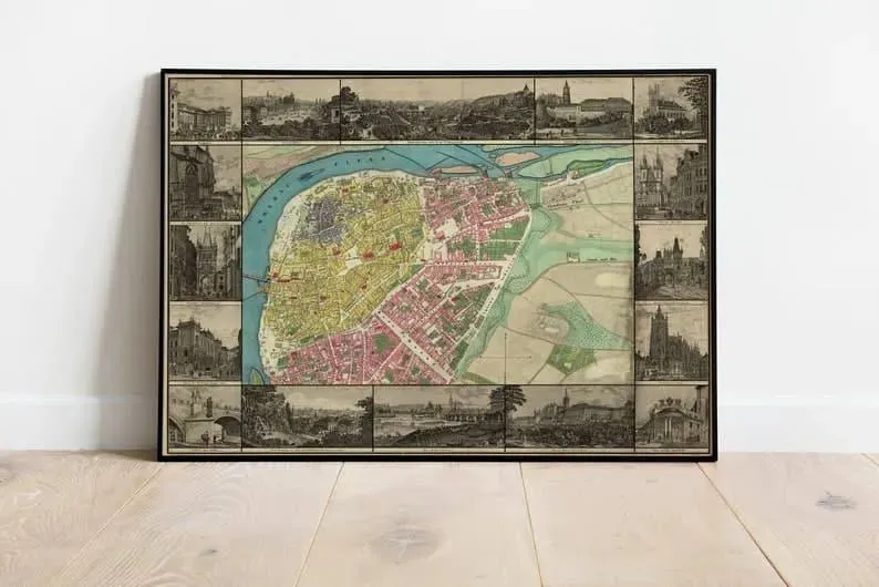 Prague City Map Wall Print| Framed Map Wall Decor