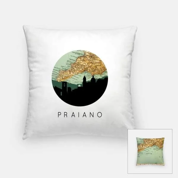 Praiano city skyline with vintage Praiano map