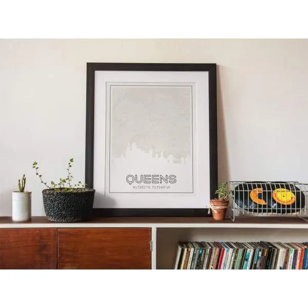 Queens, New York road map and skyline
