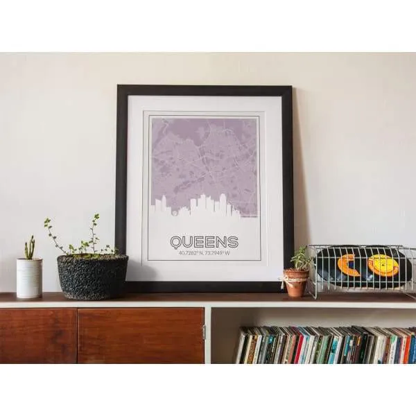 Queens, New York road map and skyline