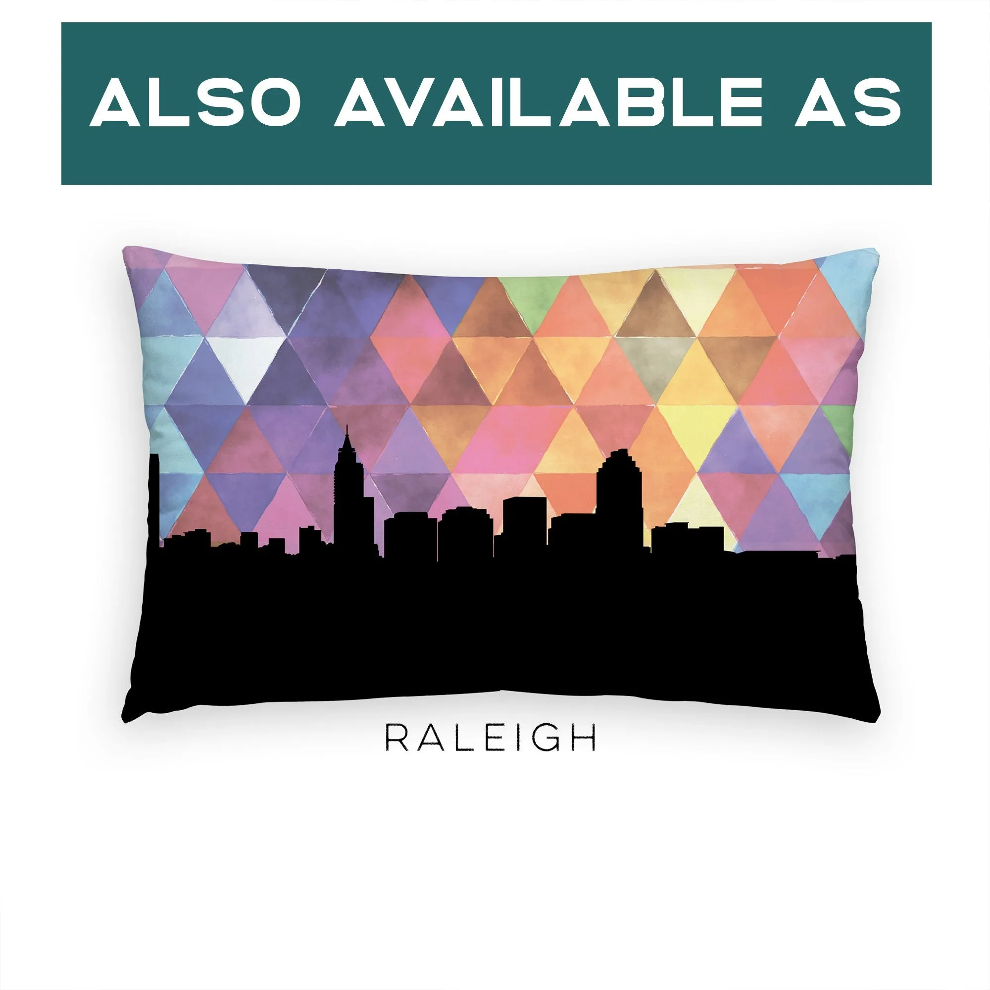 Raleigh NC Skyline Art Print: Red & White Geometric Background, Multiple Sizes and Framing Options Available