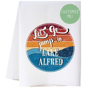 Retro Jump In The Lake Flour Sack Towel
