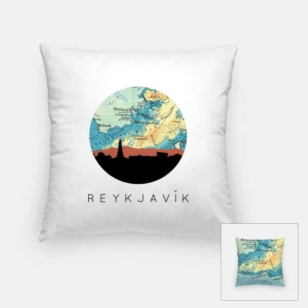 Reykjavik, Iceland city skyline with vintage Reykjavik map