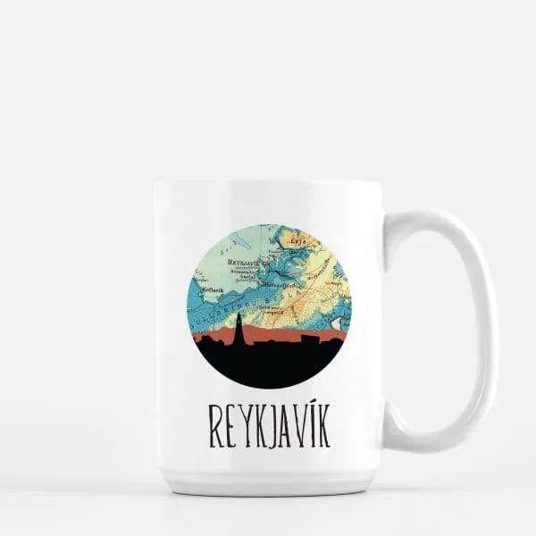 Reykjavik, Iceland city skyline with vintage Reykjavik map