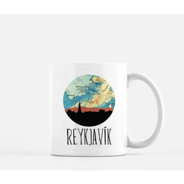 Reykjavik, Iceland city skyline with vintage Reykjavik map