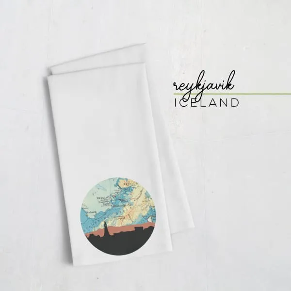Reykjavik, Iceland city skyline with vintage Reykjavik map