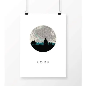 Rome city skyline with vintage Rome map