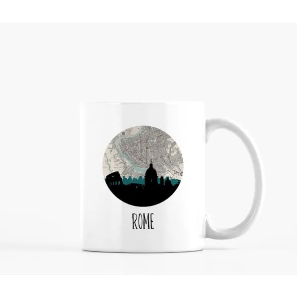 Rome city skyline with vintage Rome map