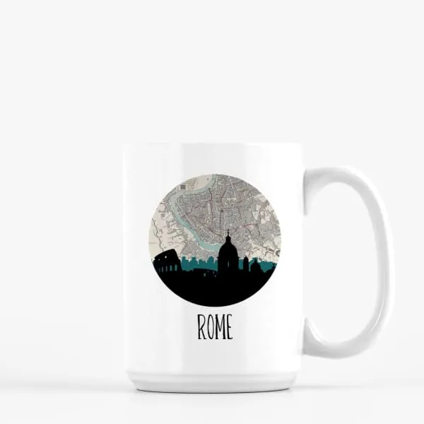 Rome city skyline with vintage Rome map