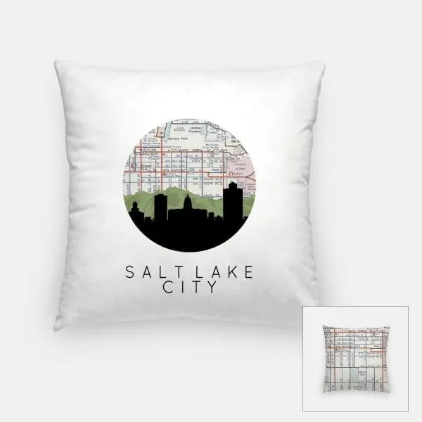 Salt Lake City, Utah city skyline with vintage Salt Lake City map