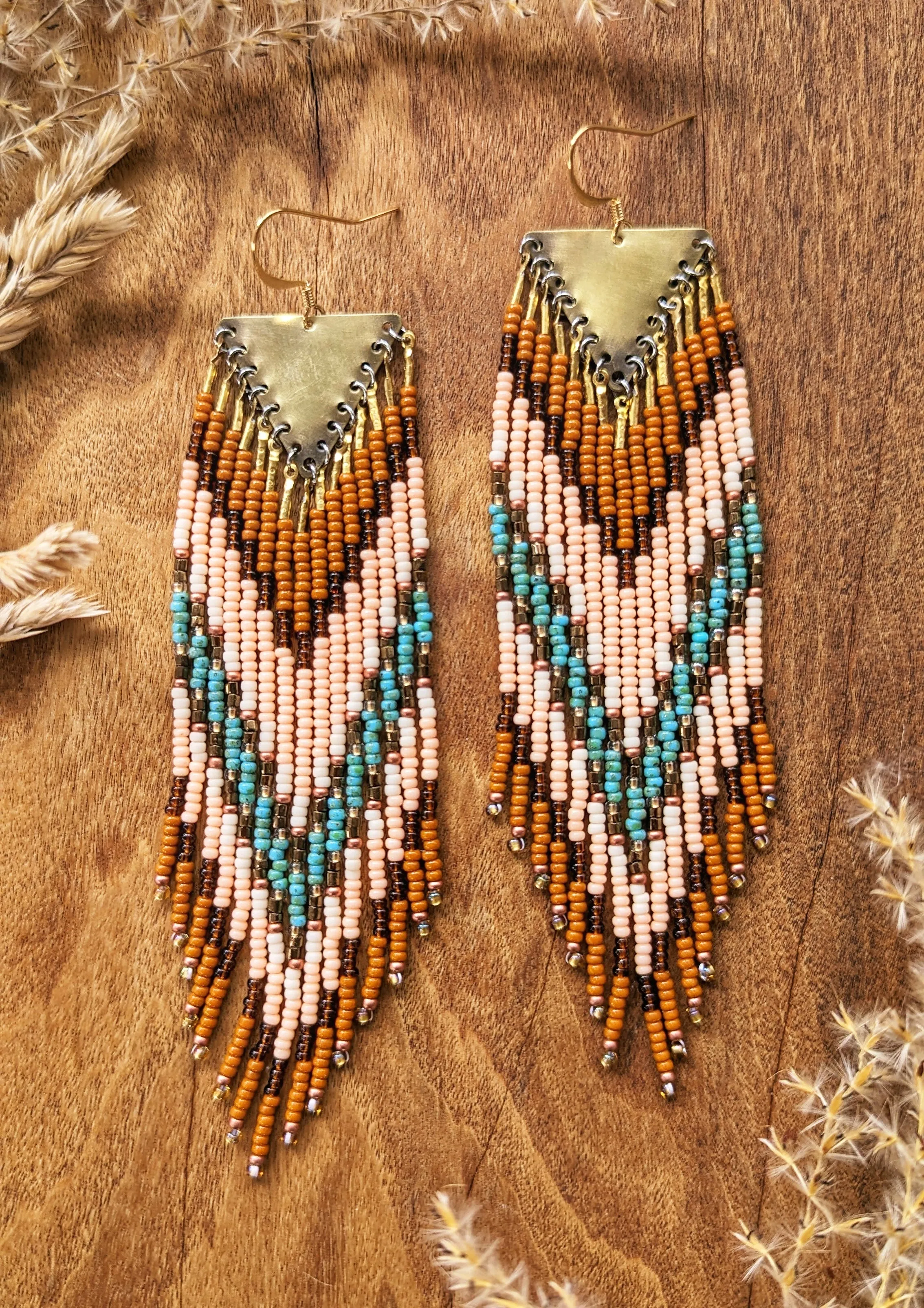 Sana Persimmon Turquoise Beaded Earrings