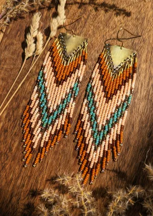 Sana Persimmon Turquoise Beaded Earrings