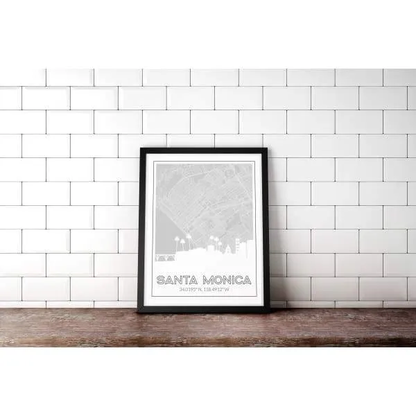 Santa Monica, California road map and skyline
