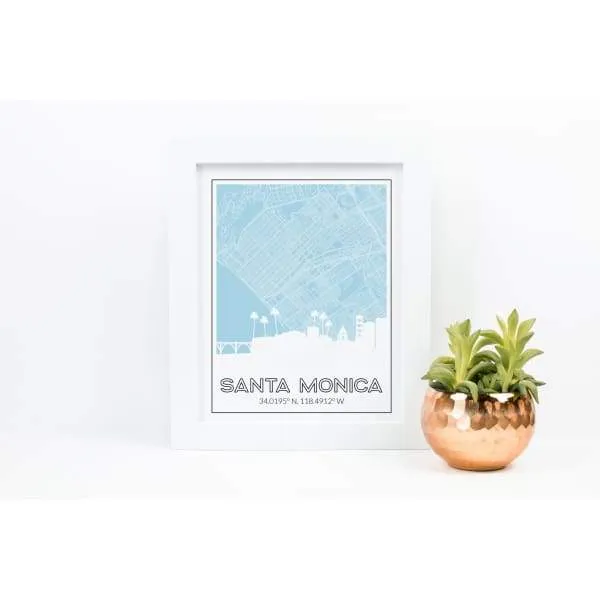 Santa Monica, California road map and skyline