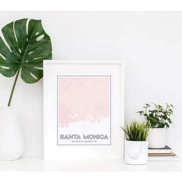 Santa Monica, California road map and skyline