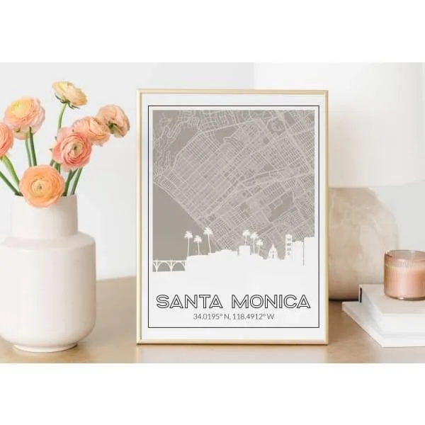 Santa Monica, California road map and skyline