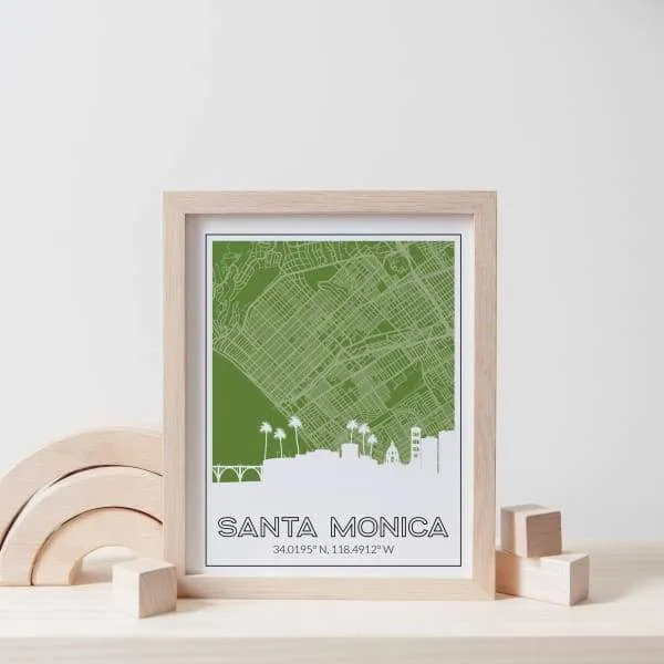 Santa Monica, California road map and skyline