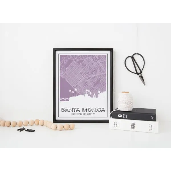 Santa Monica, California road map and skyline