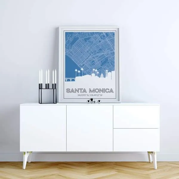 Santa Monica, California road map and skyline