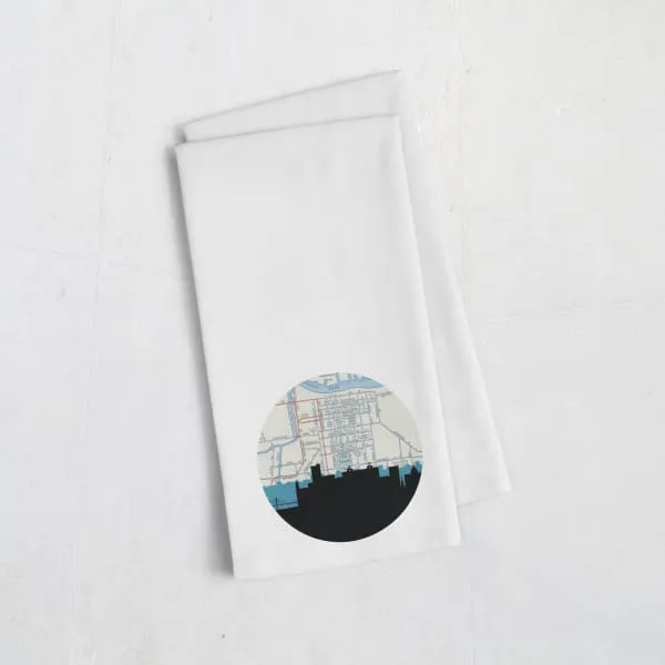 Savannah, Georgia city skyline with vintage Savannah map