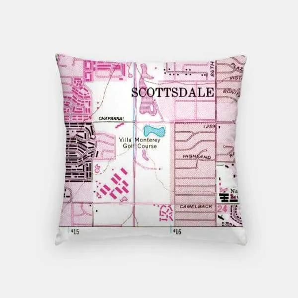 Scottsdale, Arizona city skyline with vintage Scottsdale map