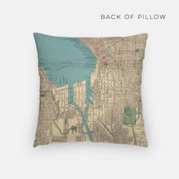 Seattle, Washington city skyline with vintage Seattle map