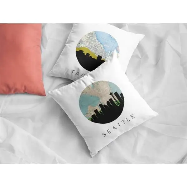 Seattle, Washington city skyline with vintage Seattle map
