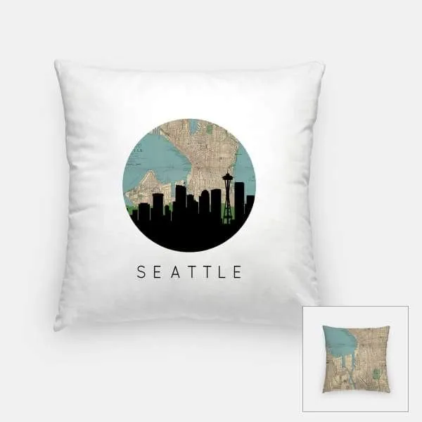 Seattle, Washington city skyline with vintage Seattle map