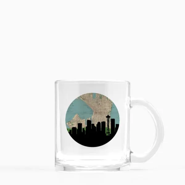 Seattle, Washington city skyline with vintage Seattle map