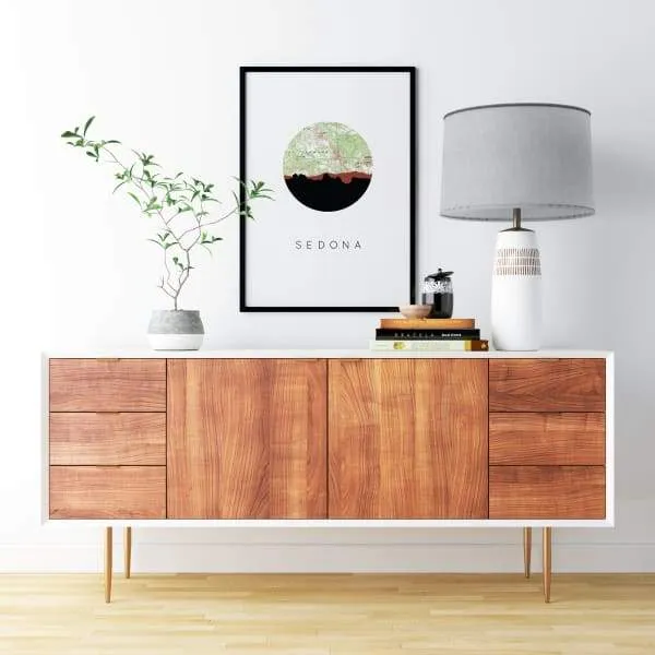 Sedona, Arizona city skyline with vintage Sedona map