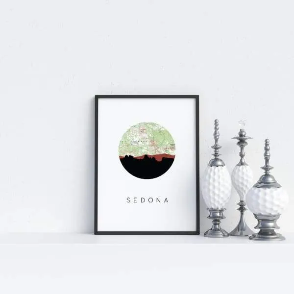 Sedona, Arizona city skyline with vintage Sedona map