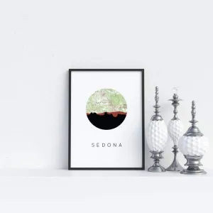 Sedona, Arizona city skyline with vintage Sedona map