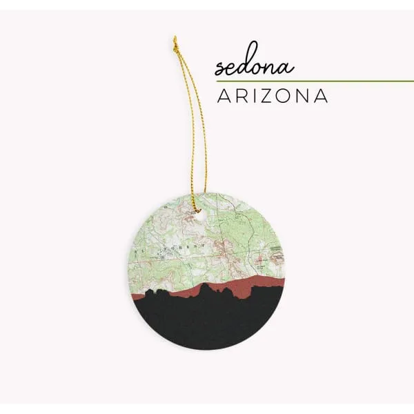 Sedona, Arizona city skyline with vintage Sedona map